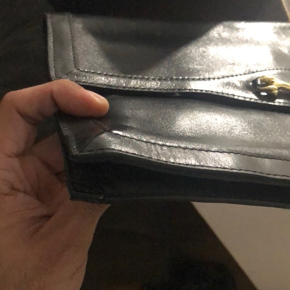 LARGE Rare Vintage Gimbels Black Leather Horsebit Clutch - Picture 10 of 14